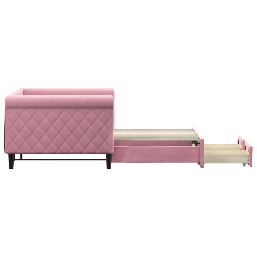 Slaapbank met onderschuifbed en lades 90x200 cm fluweel roze
