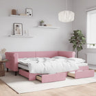 Slaapbank S Fluweel 90 x 200 cm Roze met onderschuifbed en lade