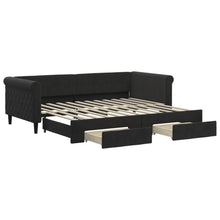 Slaapbank S Fluweel 90 x 200 cm Zwart met onderschuifbed en lade