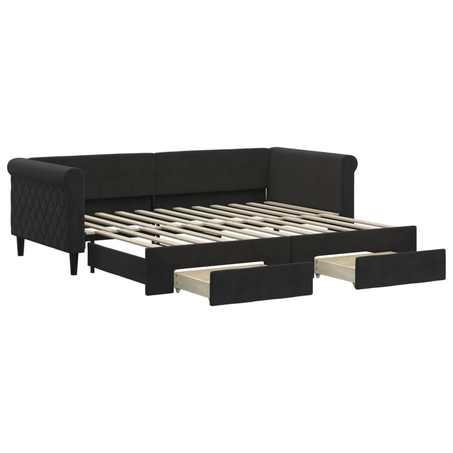 Slaapbank S Fluweel 90 x 200 cm Zwart met onderschuifbed en lade