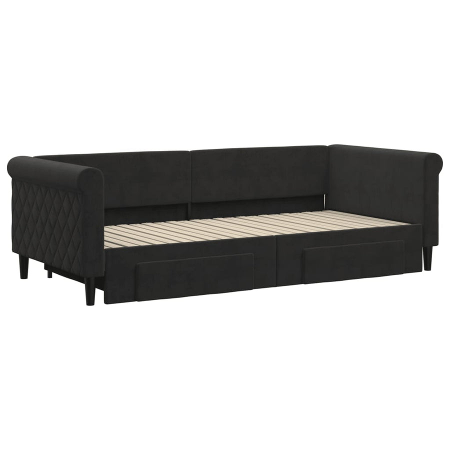 Slaapbank S Fluweel 90 x 200 cm Zwart met onderschuifbed en lade