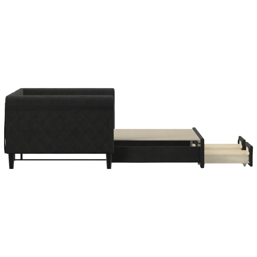 Slaapbank S Fluweel 90 x 200 cm Zwart met onderschuifbed en lade