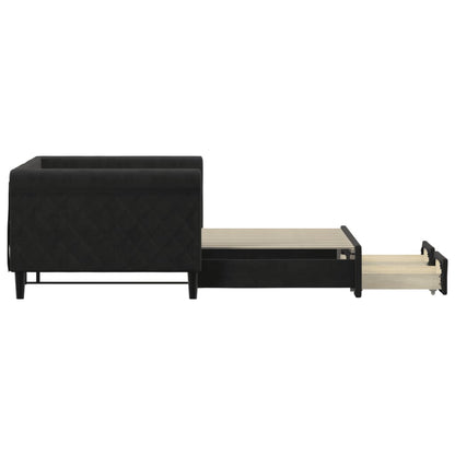 Slaapbank S Fluweel 90 x 200 cm Zwart met onderschuifbed en lade