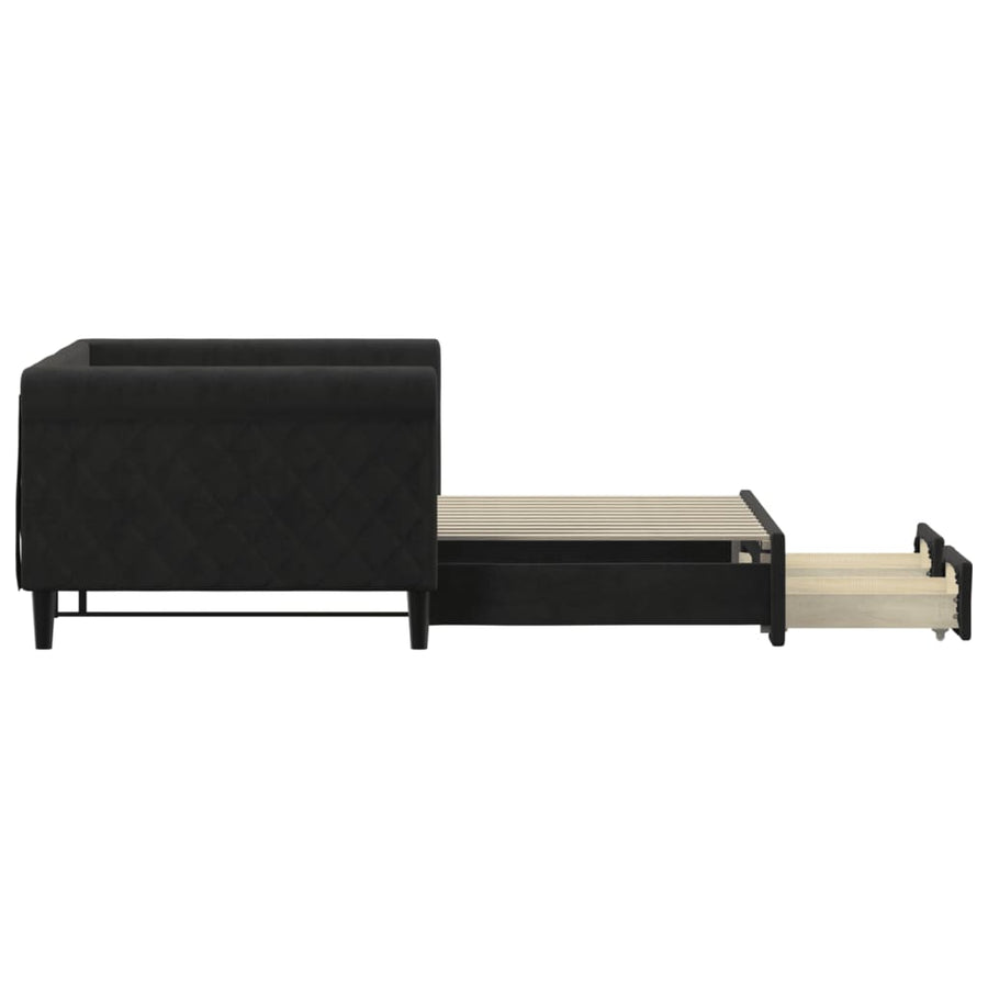 Slaapbank S Fluweel 90 x 200 cm Zwart met onderschuifbed en lade