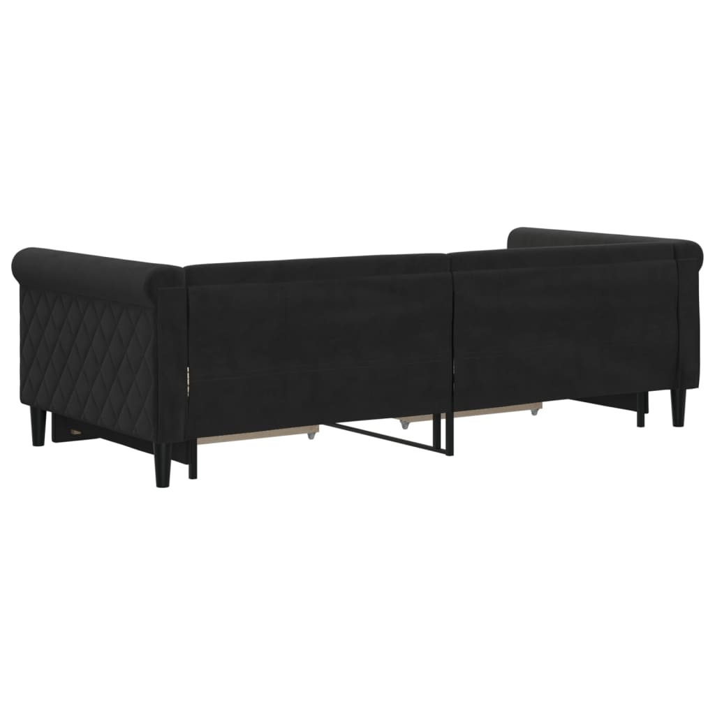 Slaapbank S Fluweel 90 x 200 cm Zwart met onderschuifbed en lade