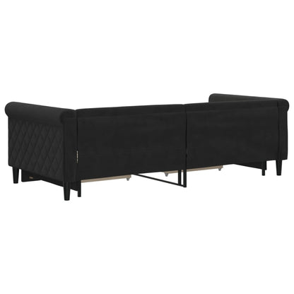 Slaapbank S Fluweel 90 x 200 cm Zwart met onderschuifbed en lade