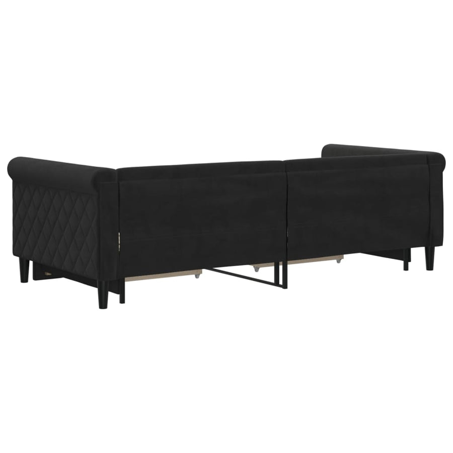Slaapbank S Fluweel 90 x 200 cm Zwart met onderschuifbed en lade