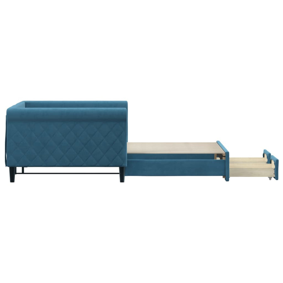 Slaapbank S Fluweel 100 x 200 cm Blauw met onderschuifbed en lade