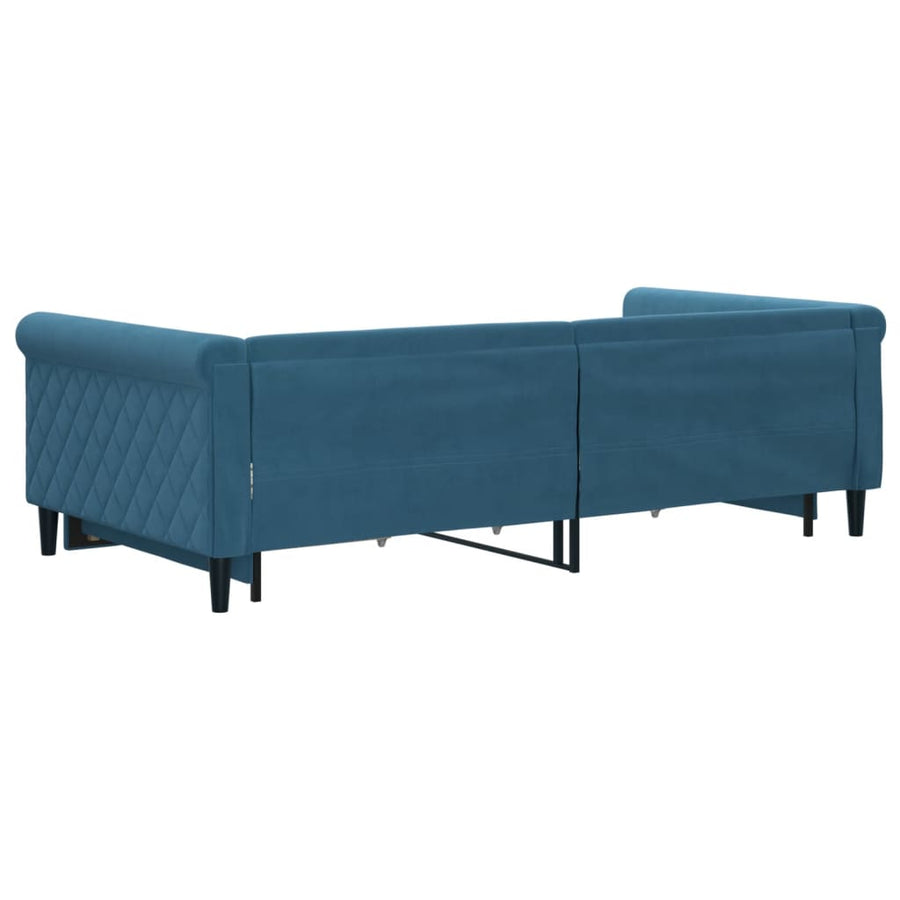 Slaapbank S Fluweel 100 x 200 cm Blauw met onderschuifbed en lade