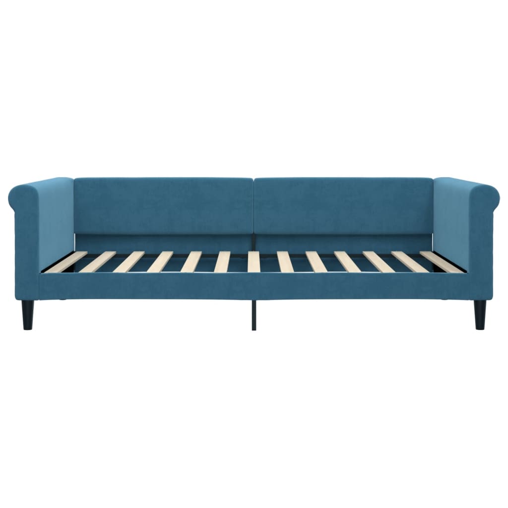 Slaapbank S Fluweel 100 x 200 cm Blauw met onderschuifbed en lade