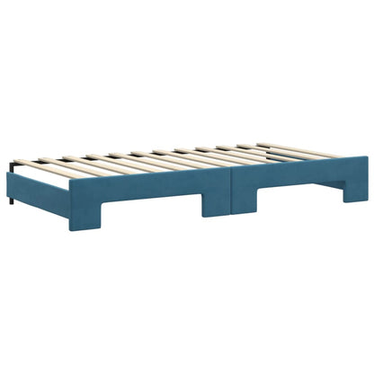 Slaapbank S Fluweel 100 x 200 cm Blauw met onderschuifbed en lade