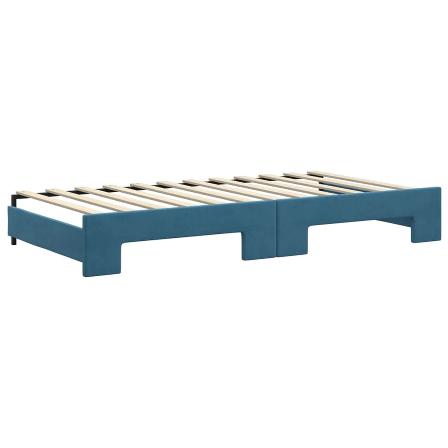 Slaapbank S Fluweel 100 x 200 cm Blauw met onderschuifbed en lade