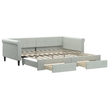 Slaapbank Onderschuifbed En Lades Fluweel 100 x 200 cm Lichtgrijs met onderschuifbed en lade