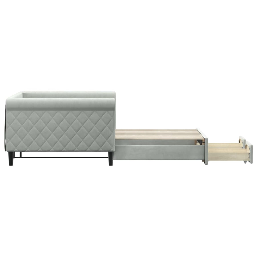 Slaapbank Onderschuifbed En Lades Fluweel 100 x 200 cm Lichtgrijs met onderschuifbed en lade