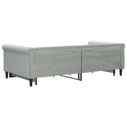 Slaapbank Onderschuifbed En Lades Fluweel 100 x 200 cm Lichtgrijs met onderschuifbed en lade