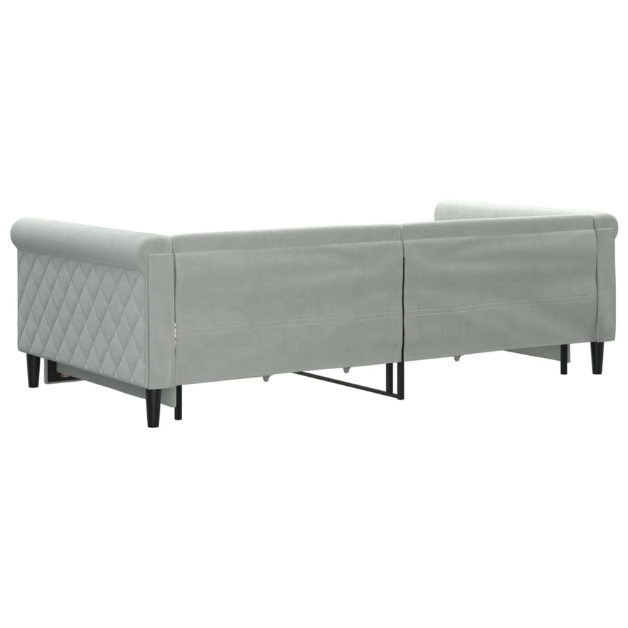 Slaapbank Onderschuifbed En Lades Fluweel 100 x 200 cm Lichtgrijs met onderschuifbed en lade