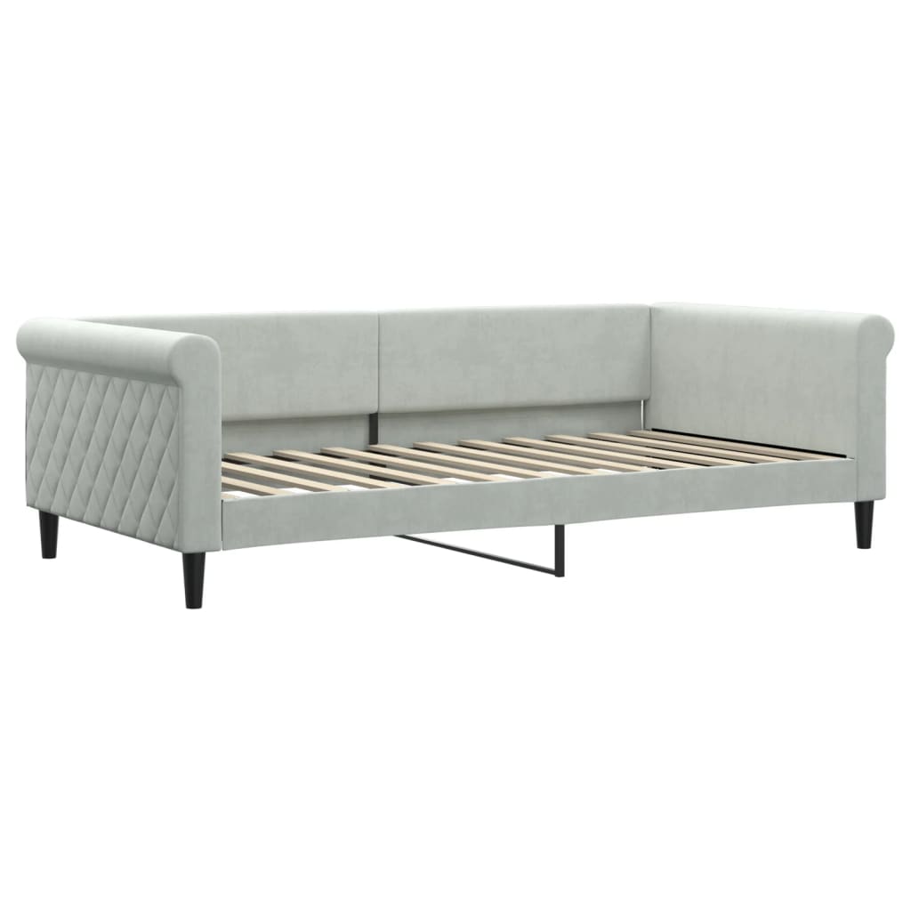 Slaapbank Onderschuifbed En Lades Fluweel 100 x 200 cm Lichtgrijs met onderschuifbed en lade