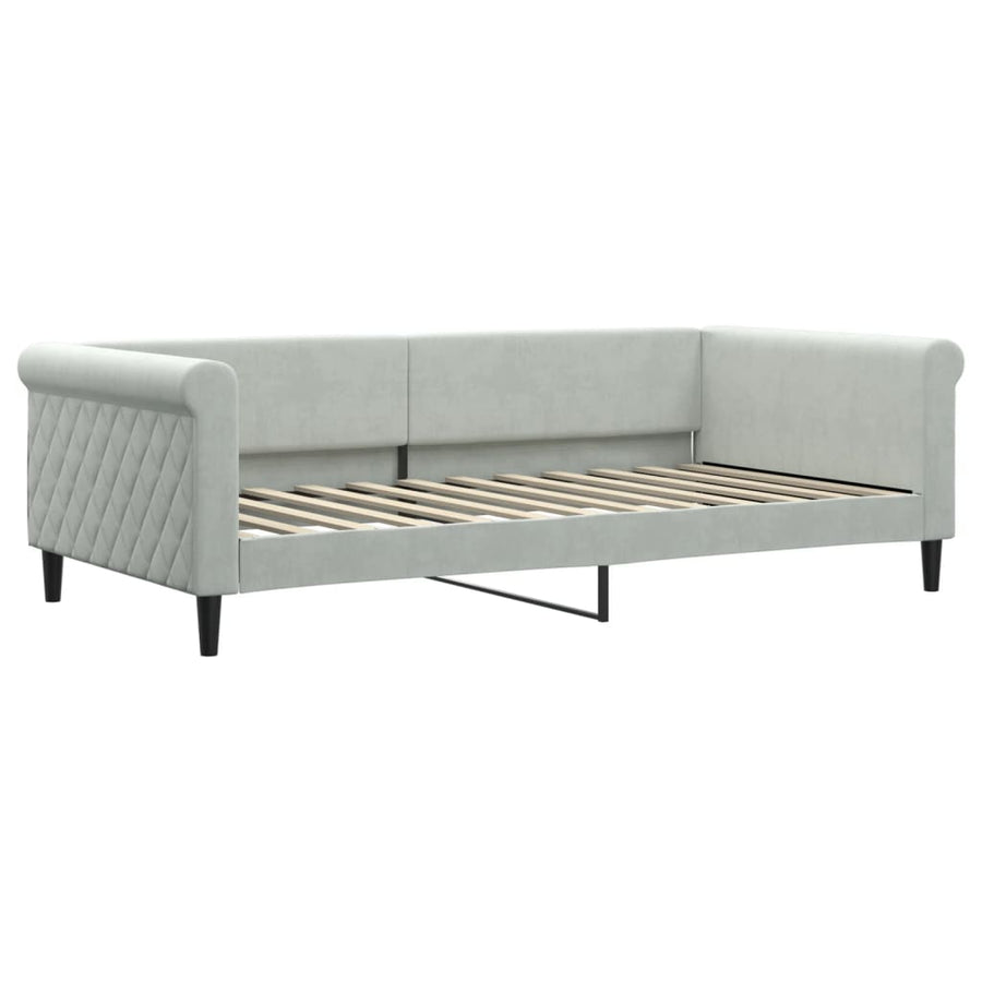 Slaapbank Onderschuifbed En Lades Fluweel 100 x 200 cm Lichtgrijs met onderschuifbed en lade