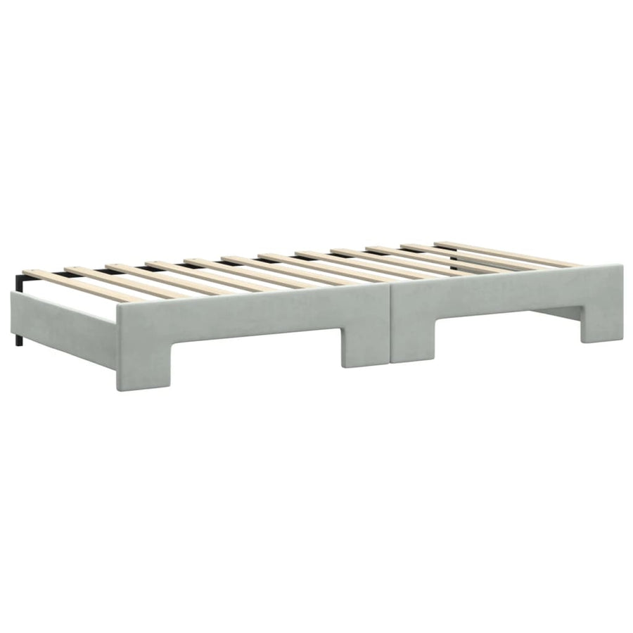 Slaapbank Onderschuifbed En Lades Fluweel 100 x 200 cm Lichtgrijs met onderschuifbed en lade