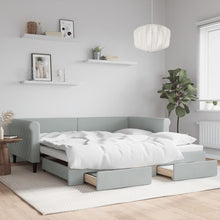 Slaapbank Onderschuifbed En Lades Fluweel 100 x 200 cm Lichtgrijs met onderschuifbed en lade