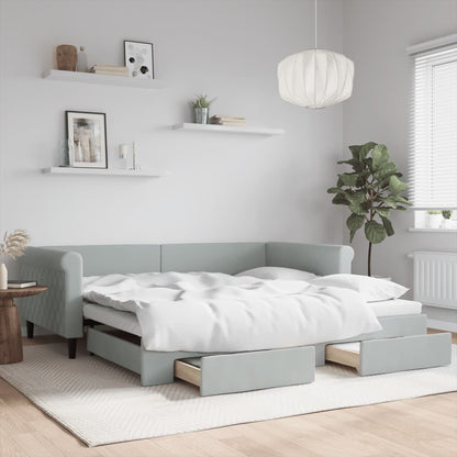 Slaapbank Onderschuifbed En Lades Fluweel 100 x 200 cm Lichtgrijs met onderschuifbed en lade