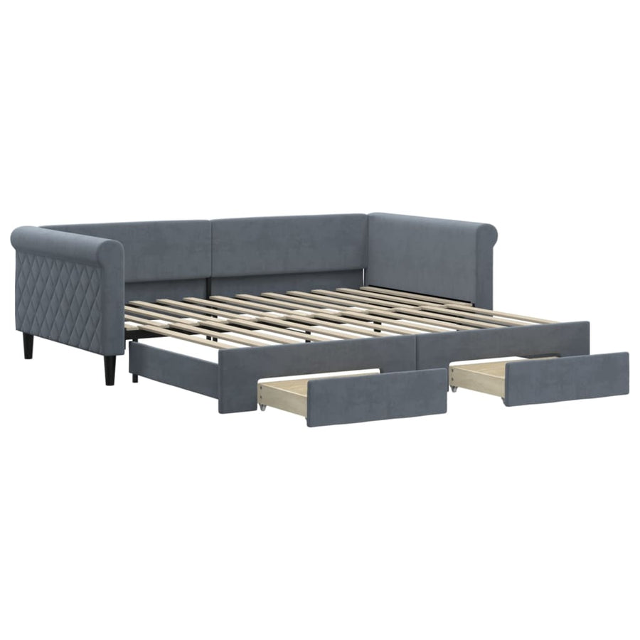 Slaapbank onderschuifbed lades 100x200 cm fluweel donkergrijs