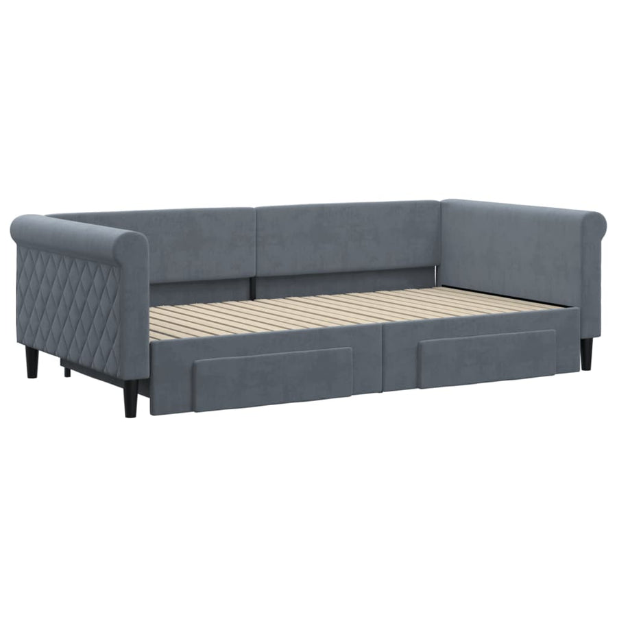 Slaapbank onderschuifbed lades 100x200 cm fluweel donkergrijs