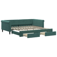 Slaapbank Onderschuifbed Lades Fluweel Donkergroen 100 x 200 cm met onderschuifbed en lade