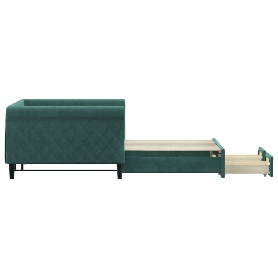Slaapbank Onderschuifbed Lades Fluweel Donkergroen 100 x 200 cm met onderschuifbed en lade