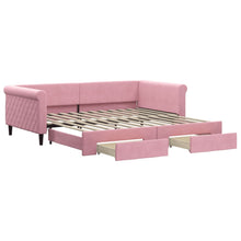 Slaapbank met onderschuifbed en lades 100x200 cm fluweel roze