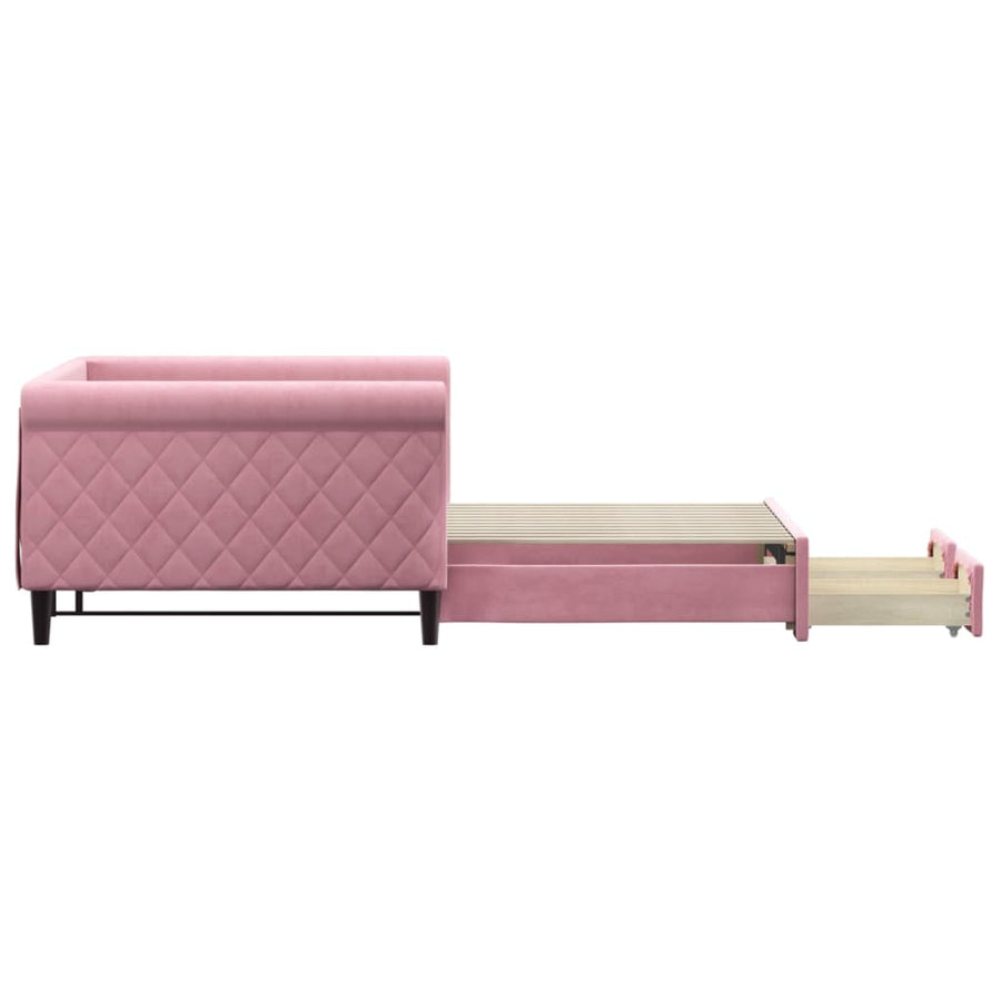 Slaapbank met onderschuifbed en lades 100x200 cm fluweel roze