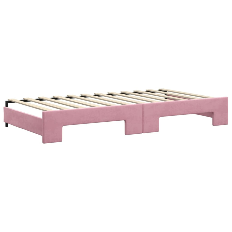 Slaapbank met onderschuifbed en lades 100x200 cm fluweel roze