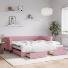 Daybed with pull-out bed and drawers 100x200 cm velvet pink