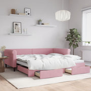 Daybed with pull-out bed and drawers 100x200 cm velvet pink