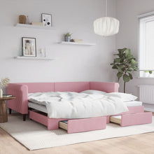 Slaapbank met onderschuifbed en lades 100x200 cm fluweel roze