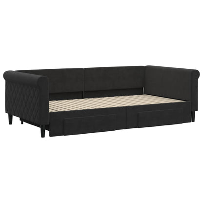 Slaapbank S Fluweel 100 x 200 cm Zwart met onderschuifbed en lade