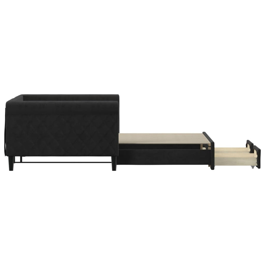 Slaapbank S Fluweel 100 x 200 cm Zwart met onderschuifbed en lade