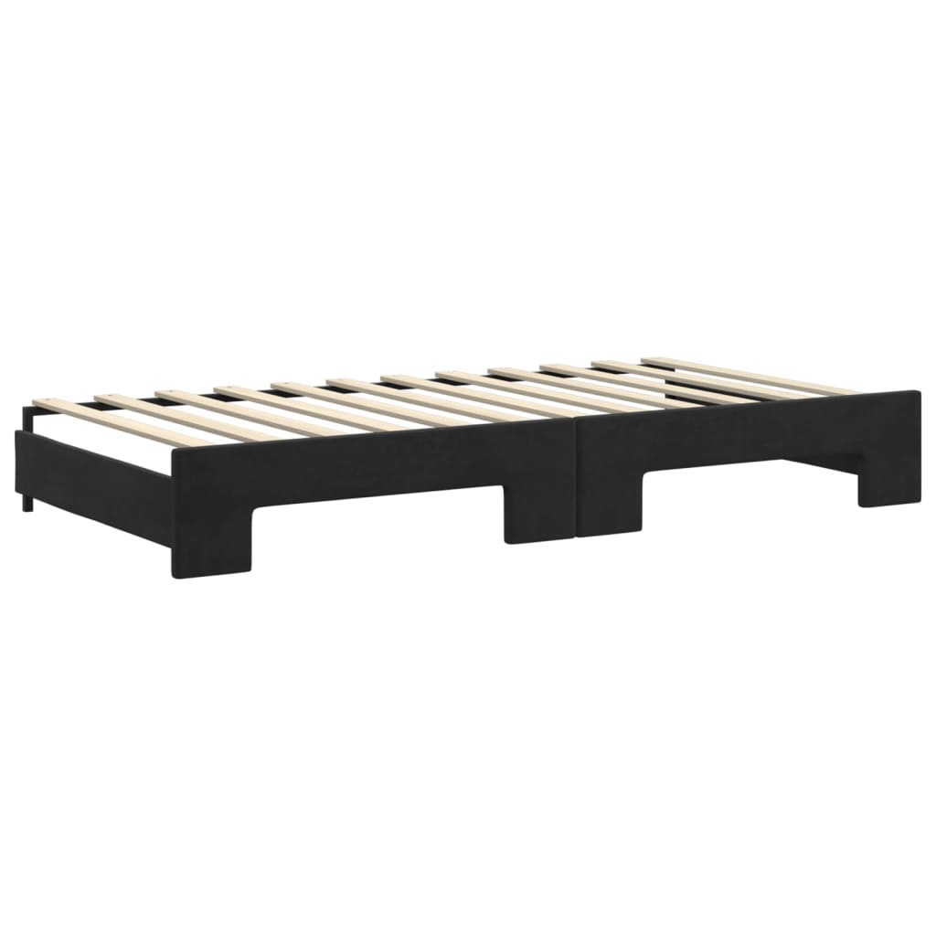 Slaapbank S Fluweel 100 x 200 cm Zwart met onderschuifbed en lade
