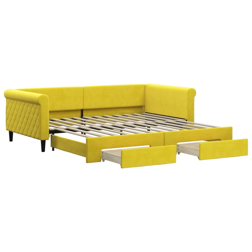 Slaapbank met onderschuifbed en lades 100x200 cm fluweel geel