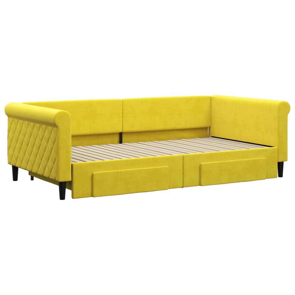 Slaapbank met onderschuifbed en lades 100x200 cm fluweel geel