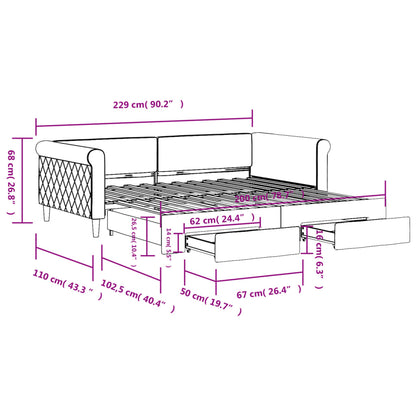 Slaapbank met onderschuifbed en lades 100x200 cm fluweel geel