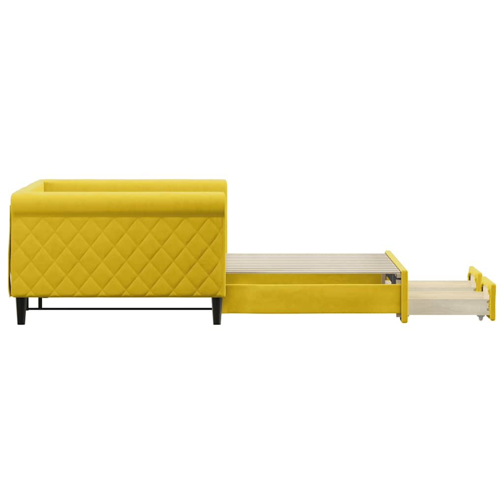 Slaapbank met onderschuifbed en lades 100x200 cm fluweel geel