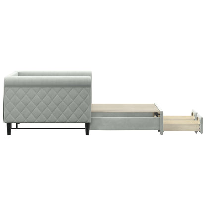 Slaapbank Onderschuifbed En Lades Fluweel 90 x 190 cm Lichtgrijs met onderschuifbed en lade