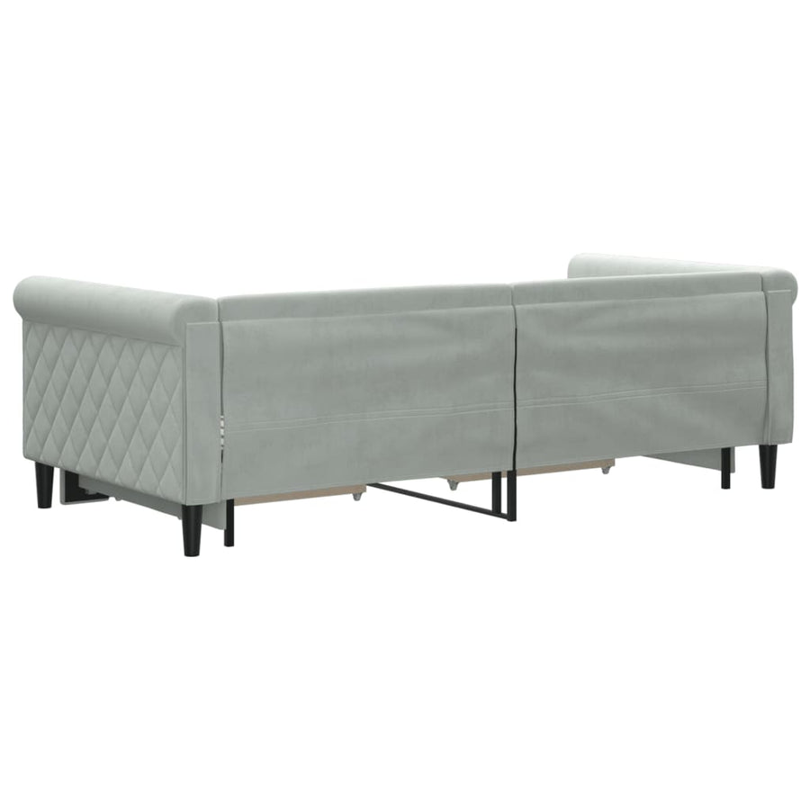 Slaapbank Onderschuifbed En Lades Fluweel 90 x 190 cm Lichtgrijs met onderschuifbed en lade