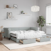 Slaapbank onderschuifbed met lades 90x190 cm fluweel lichtgrijs