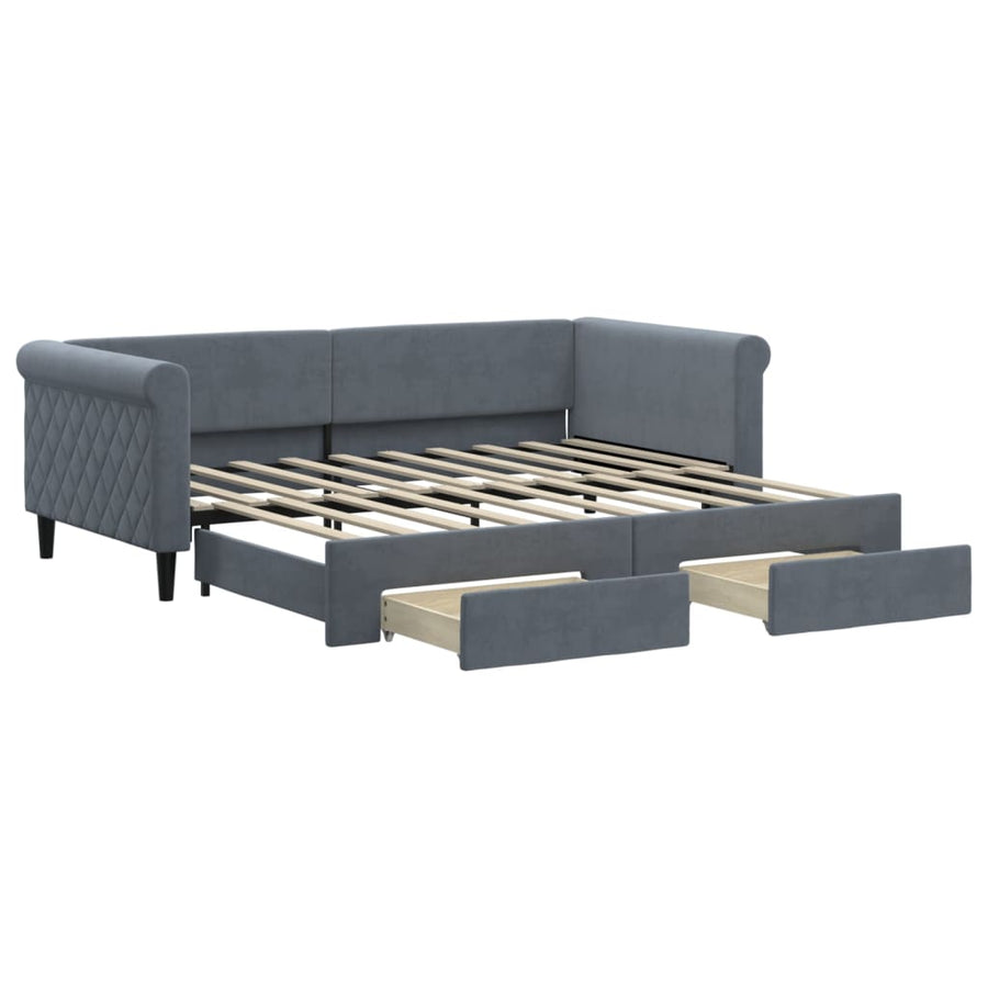 Slaapbank onderschuifbed en lades 90x190 cm fluweel donkergrijs