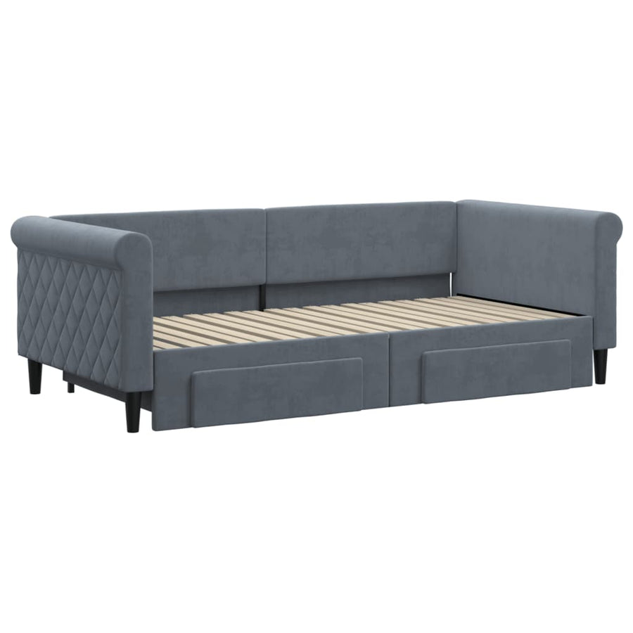 Slaapbank onderschuifbed en lades 90x190 cm fluweel donkergrijs