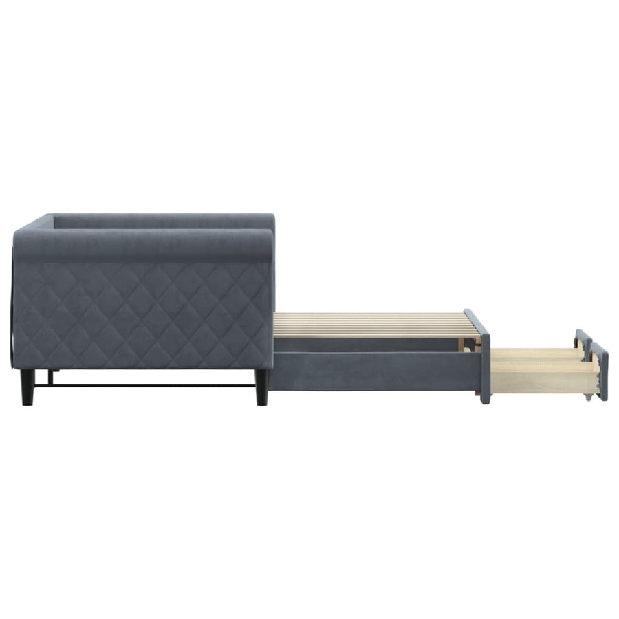 Slaapbank onderschuifbed en lades 90x190 cm fluweel donkergrijs