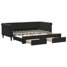 Slaapbank S Fluweel 90 x 190 cm Zwart met onderschuifbed en lade