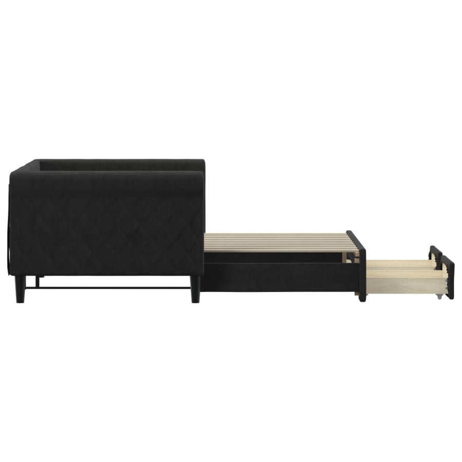Slaapbank S Fluweel 90 x 190 cm Zwart met onderschuifbed en lade